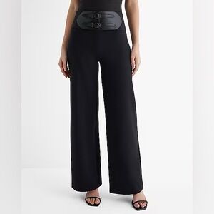 Express Black Super High Waisted Double Belted Wide Leg Pants